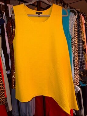 Alfani Bright Yellow Sleeveless Asymmetric Ribbed Knit Top